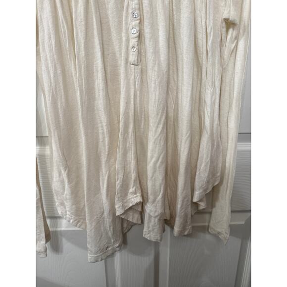 Free People To the Sea Lace Cream Oversized Long-Sleeve Henley Blouse Top, M - Picture 7 of 9